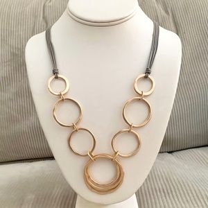 Rose Gold Hoops Chain on Gray Cords 28" Necklace